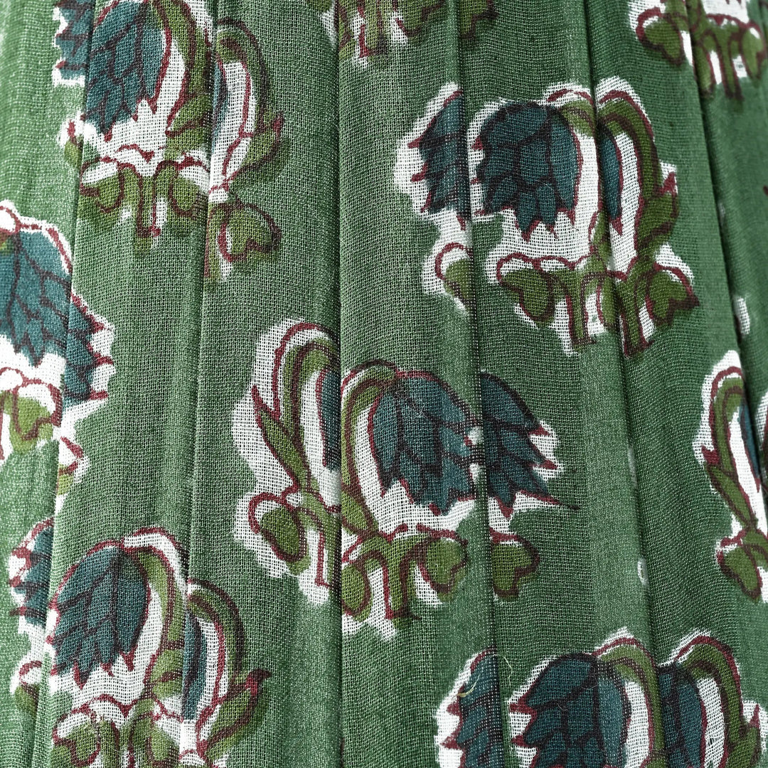 Close-up of green fabric with floral pattern
