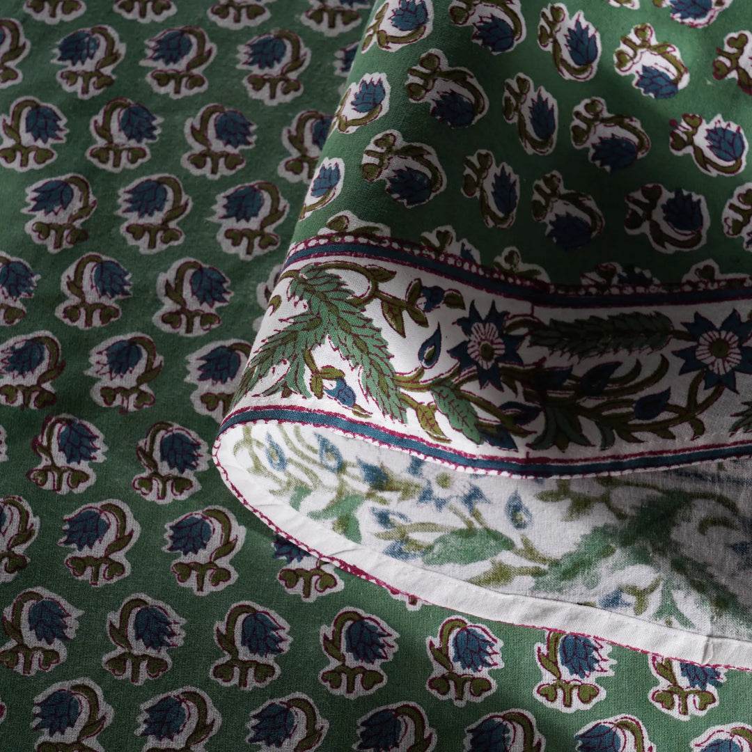 Close-up of green fabric with intricate pattern