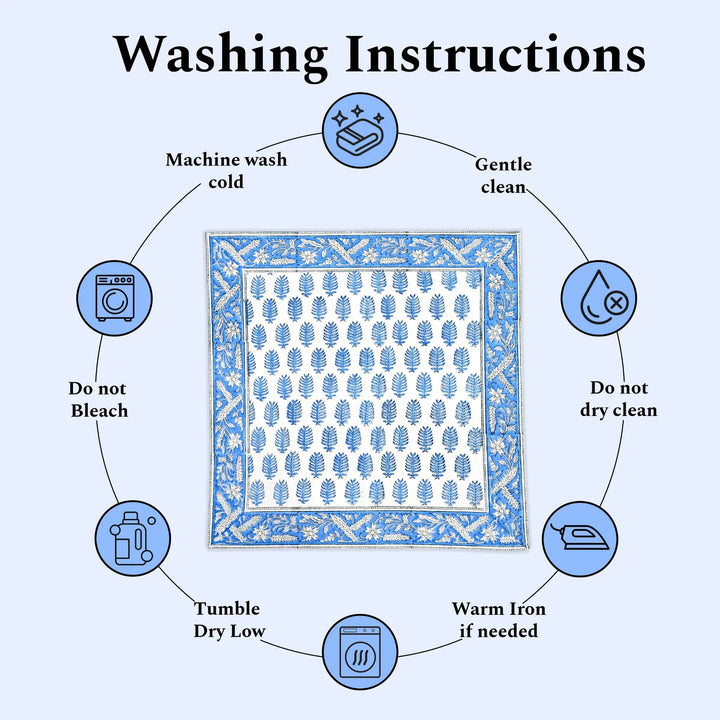Washing instructions for a fabric product with icons and text on a white background