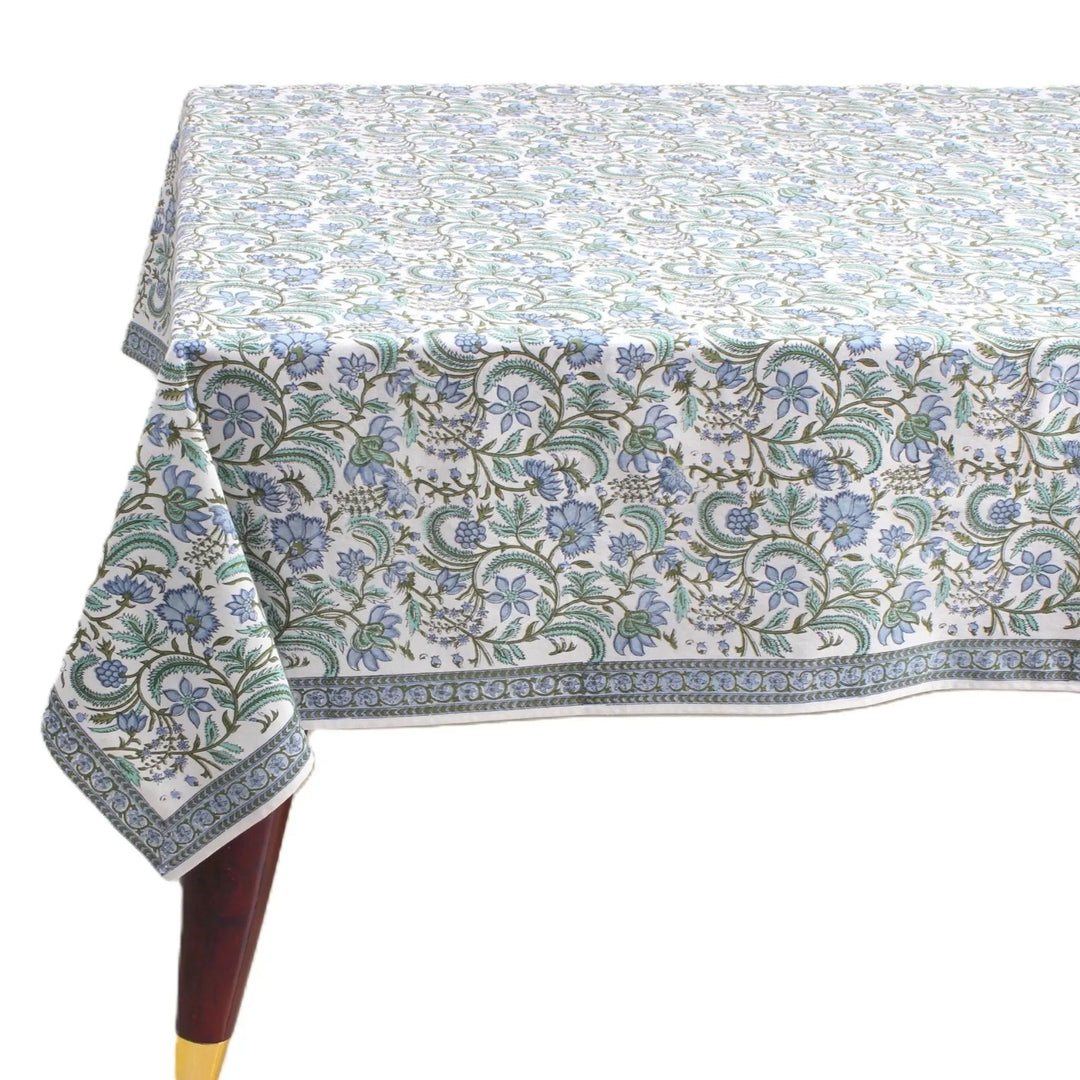 Floral patterned tablecloth on a white background