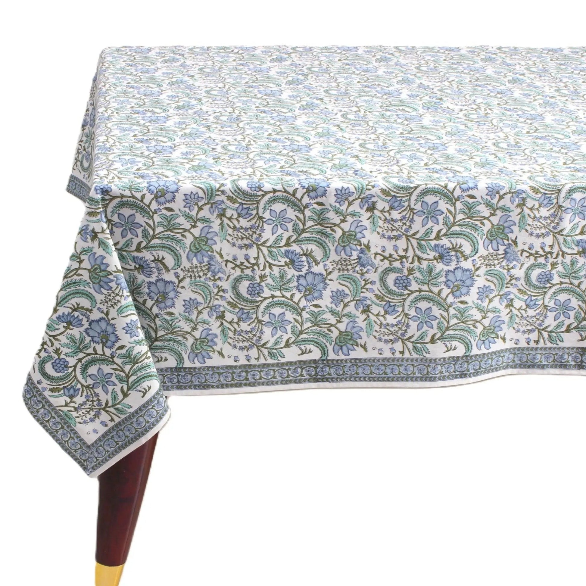 Floral patterned tablecloth on a white background