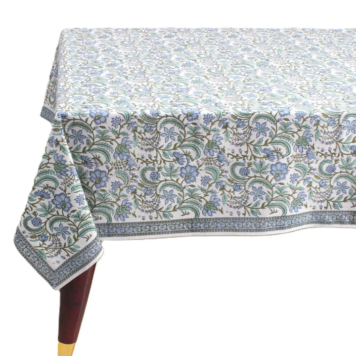 Floral patterned tablecloth on a white background