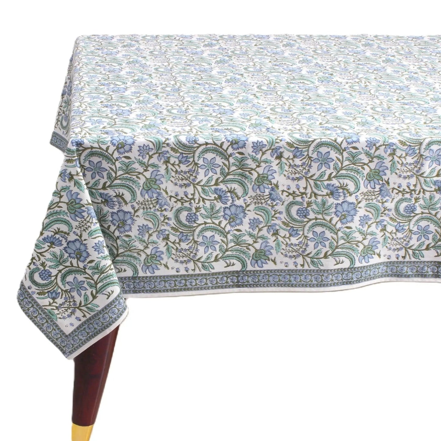 Floral patterned tablecloth on a white background