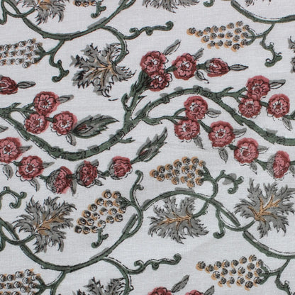 Close-up of floral and vine pattern on fabric