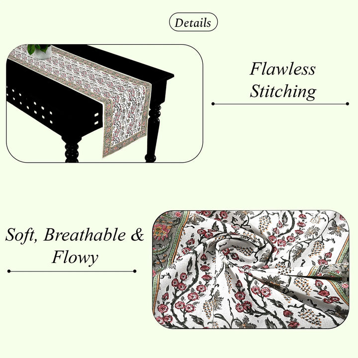 Tablecloth with floral pattern on a table, highlighting &