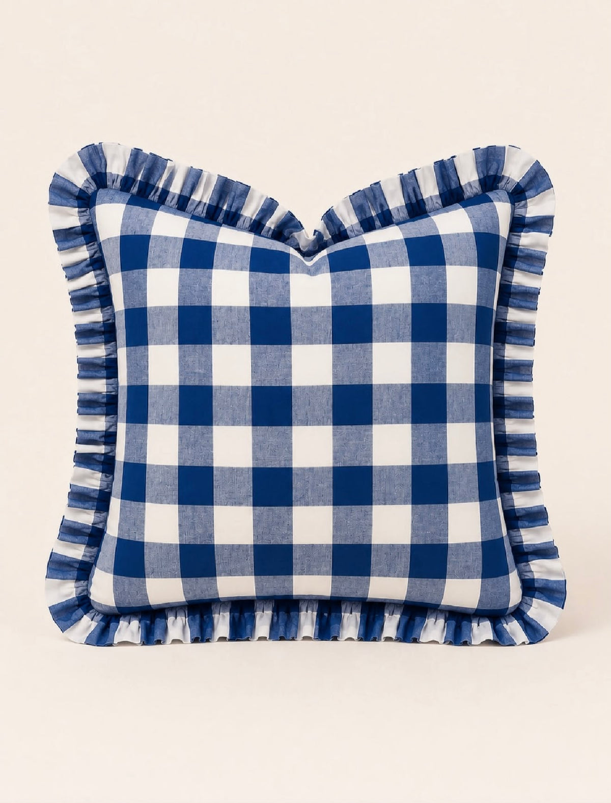 Cotton Gingham Ruffled Pillow Case, 20x20 inches