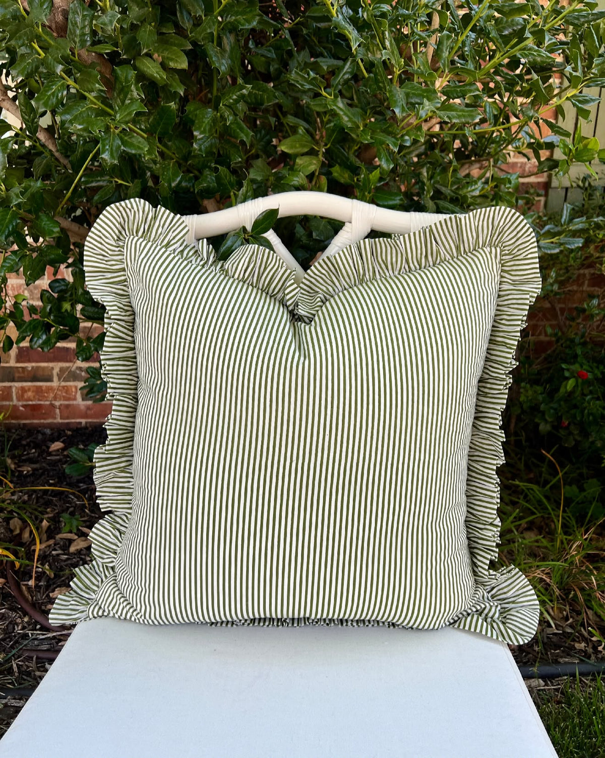 Cotton Striped Ruffled Pillow Case, 20x20 inches