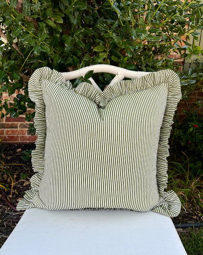 Cotton Striped Ruffled Pillow Case, 20x20 inches