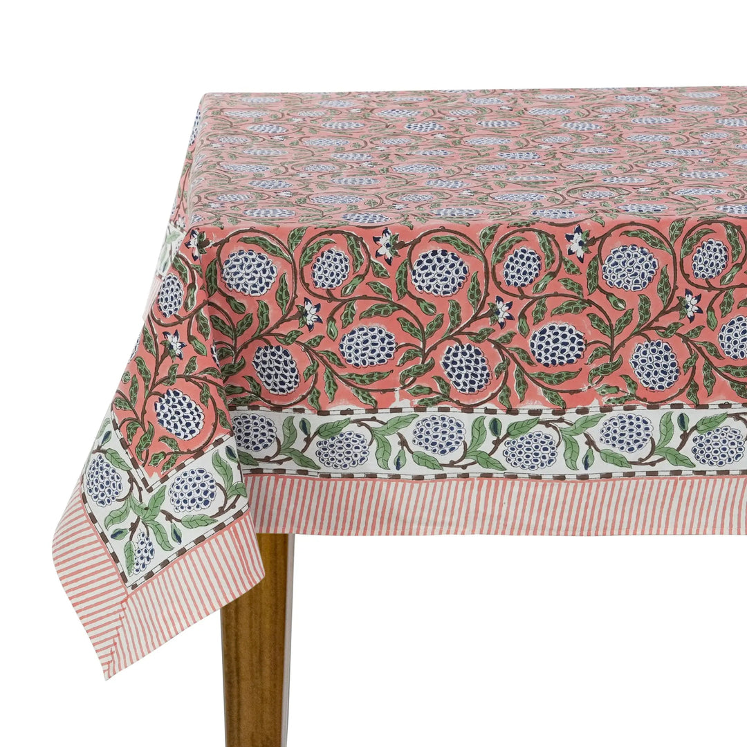 Decorative tablecloth with floral pattern on a white background