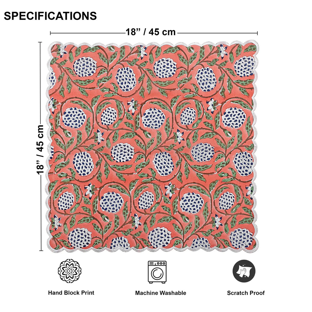 Patterned mat with dimensions and features on a white background