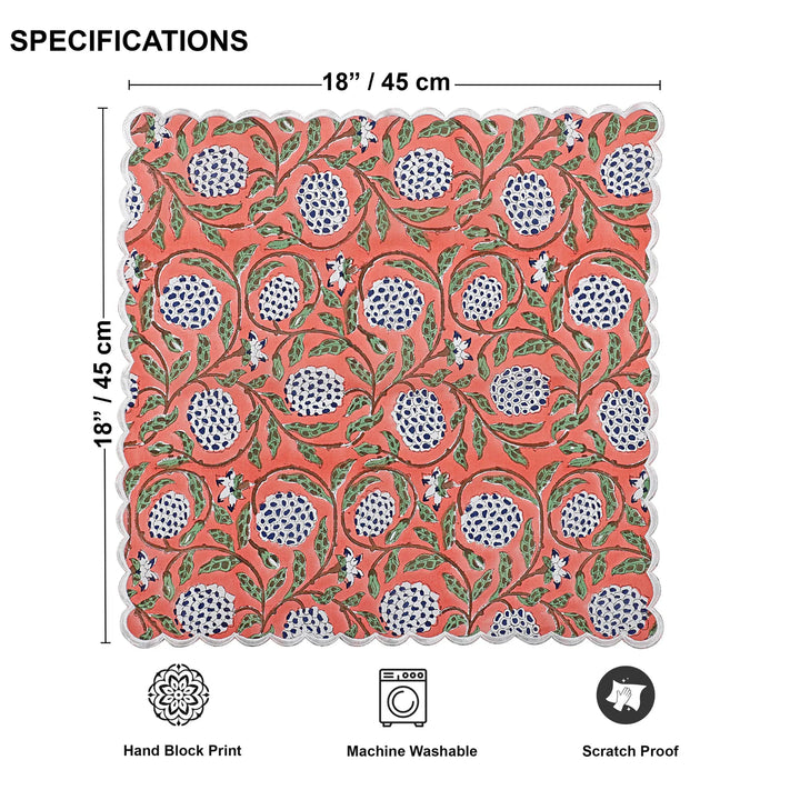 Patterned mat with dimensions and features on a white background