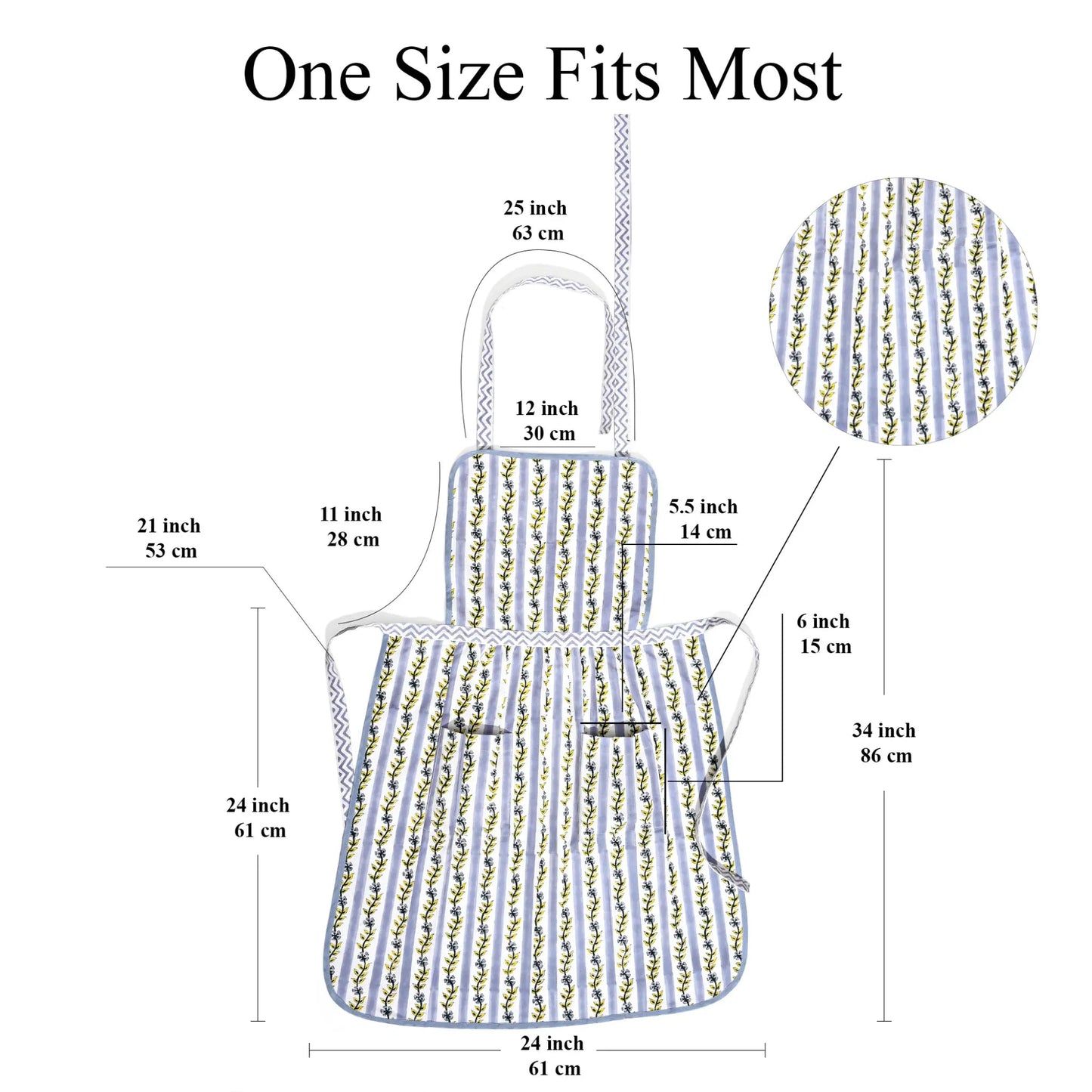 Measurement chart of a children's apron with dimensions labeled.