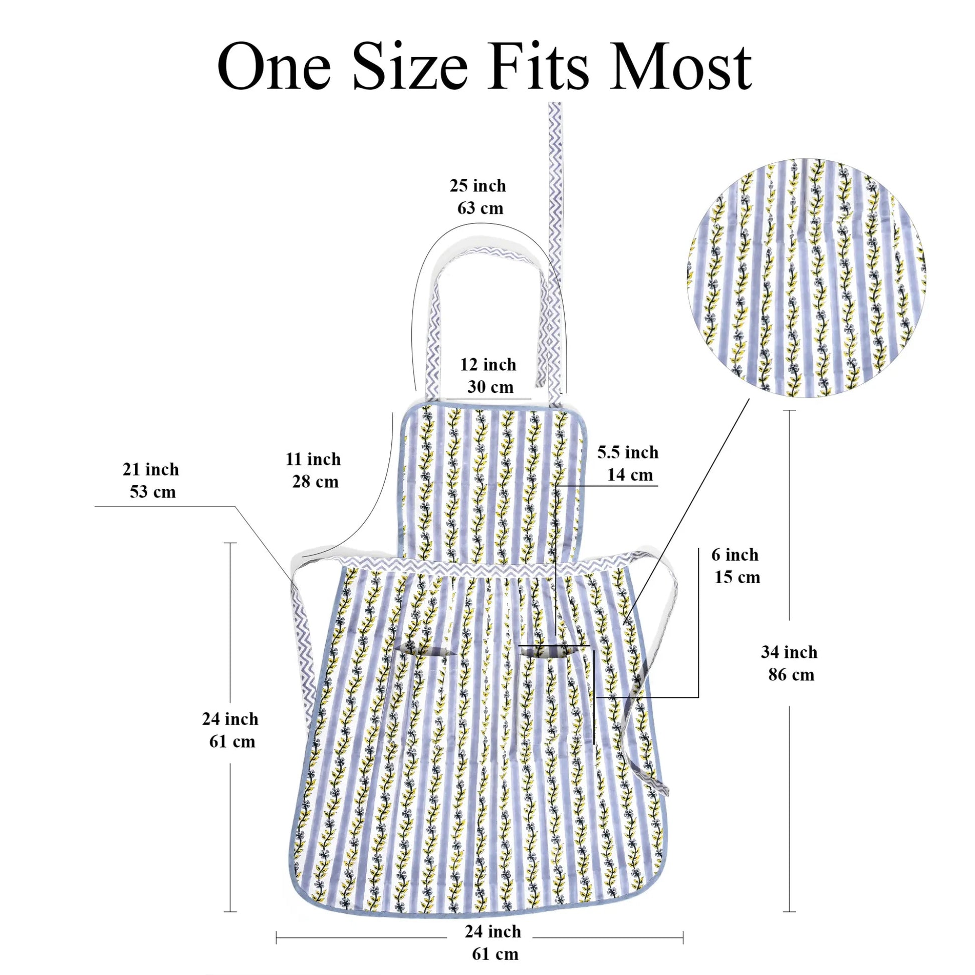 Measurement chart of a children's apron with dimensions labeled.