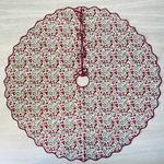 Indian Floral Hand Block Printed Piping Scallops Cotton Cloth Christmas Tree Skirt, Farmhouse Outdoor Home House, Gift for her, gifts