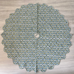 Indian Floral Hand Block Printed Piping Scallops Cotton Cloth Christmas Tree Skirt, Farmhouse Outdoor Home House, Gift for her, gifts