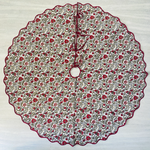 Indian Floral Hand Block Printed Piping Scallops Cotton Cloth Christmas Tree Skirt, Farmhouse Outdoor Home House, Gift for her, gifts