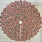 Indian Floral Hand Block Printed Piping Scallops Cotton Cloth Christmas Tree Skirt, Farmhouse Outdoor Home House, Gift for her, gifts