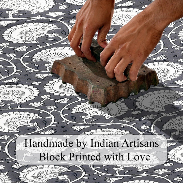 Hand block printing on fabric with text &
