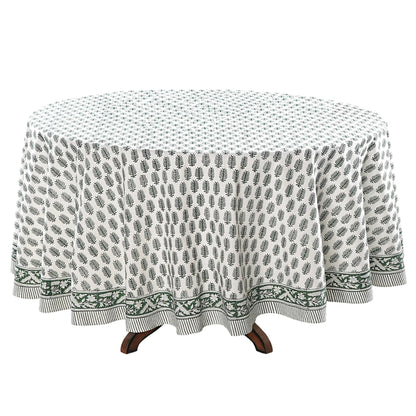 Round tablecloth with a leaf pattern on a white background