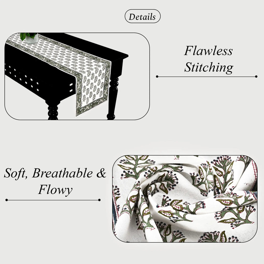 Tablecloth with floral pattern on a table, highlighting &
