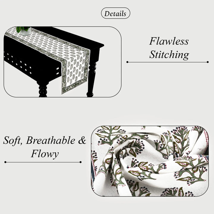 Tablecloth with floral pattern on a table, highlighting &