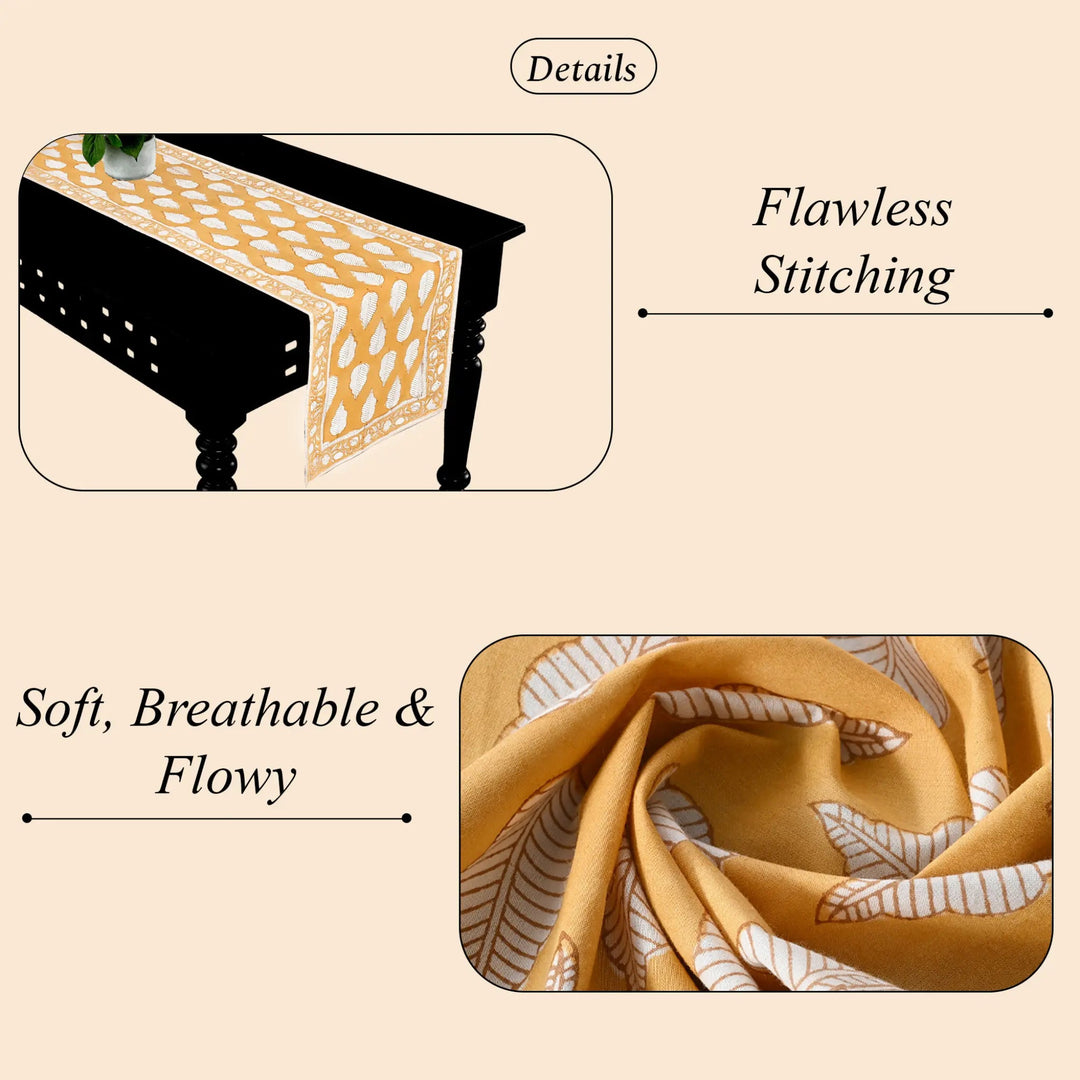 Textured fabric with yellow and white pattern on a beige background, highlighting &