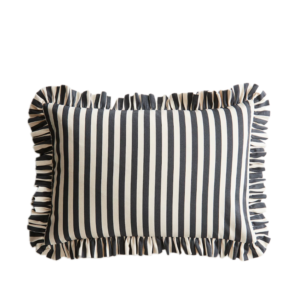 Cotton Printed Ruffled Pillow Case - 20x12 Black Stripped