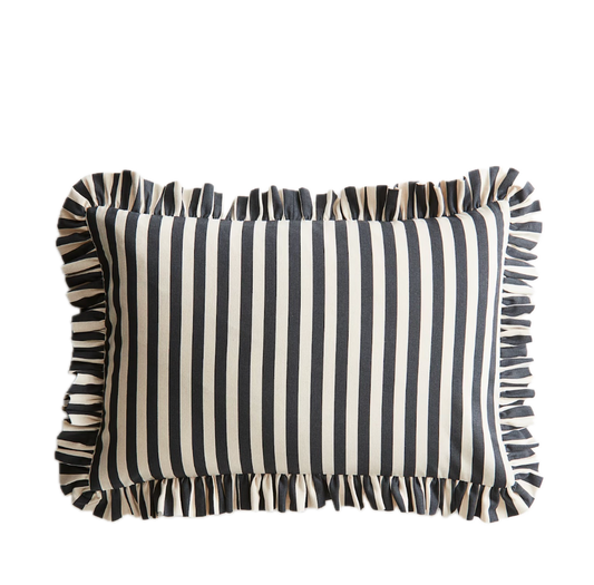 Cotton Printed Ruffled Pillow Case - 20x12 Black Stripped