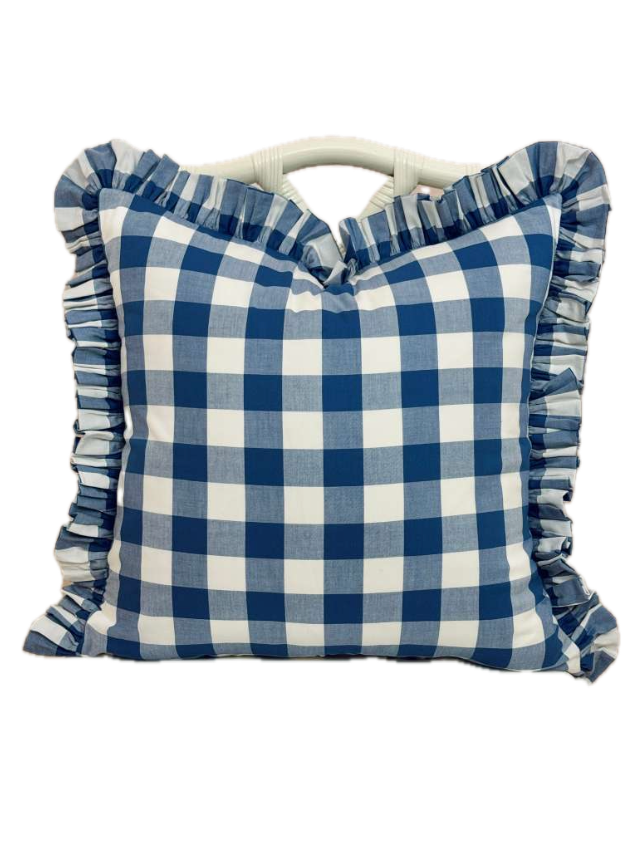 Cotton Printed Ruffled Pillow Case - 20x26 Blue Checks