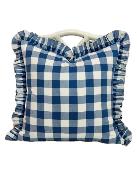 Cotton Printed Ruffled Pillow Case - 20x26 Blue Checks