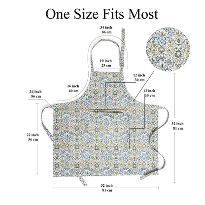 Floral apron with measurements on a white background