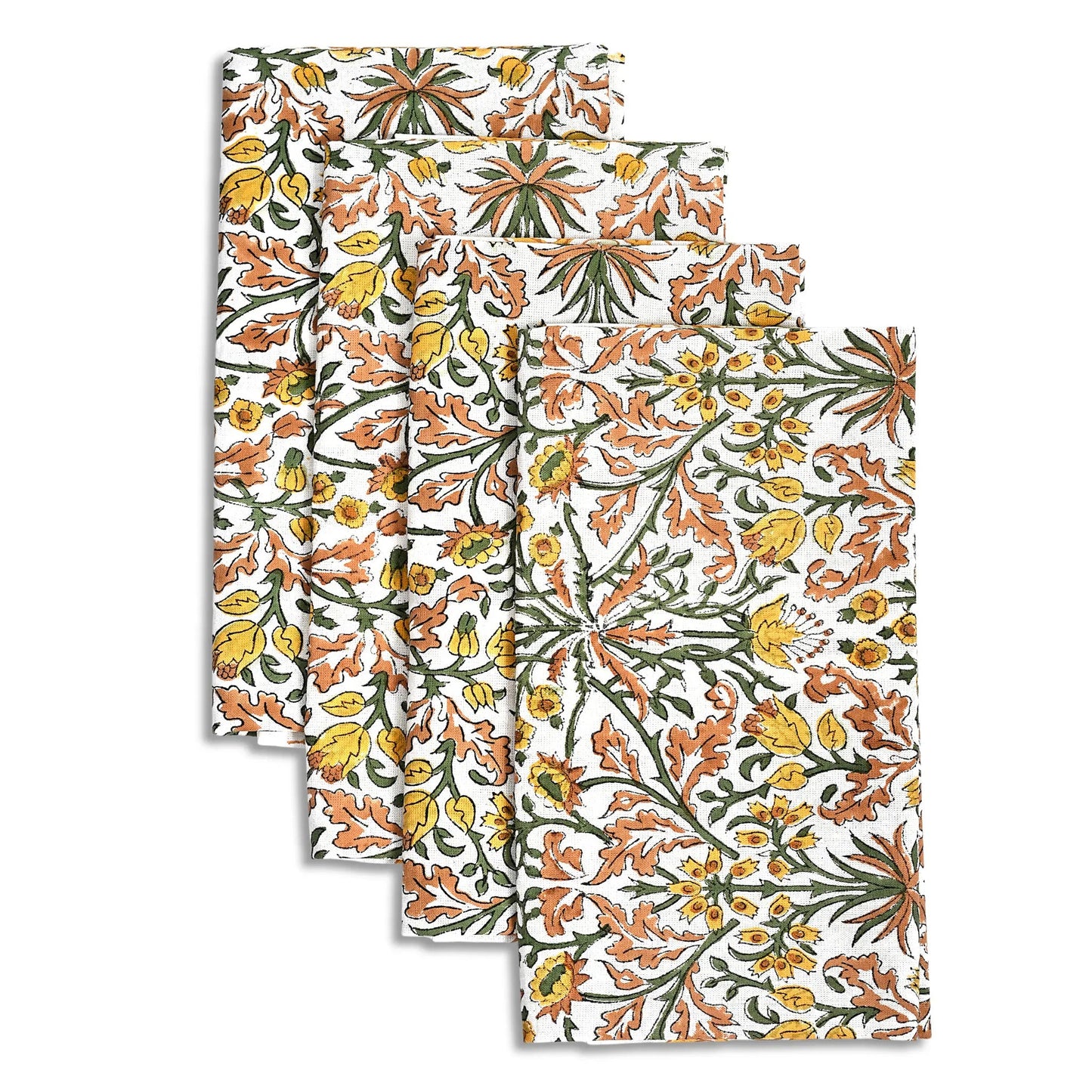 Set of three floral-patterned towels on a white background