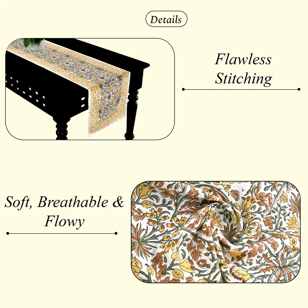 Decorative table runner with floral pattern and text highlighting &