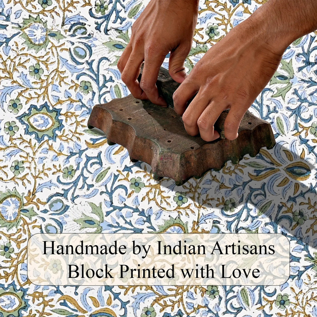 Hand block printing on fabric with text &