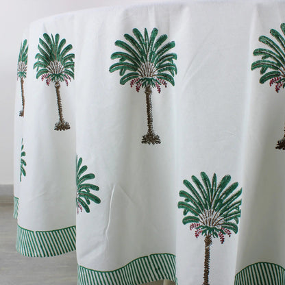 White curtain with green palm tree patterns