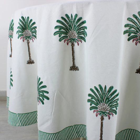 White curtain with green palm tree patterns
