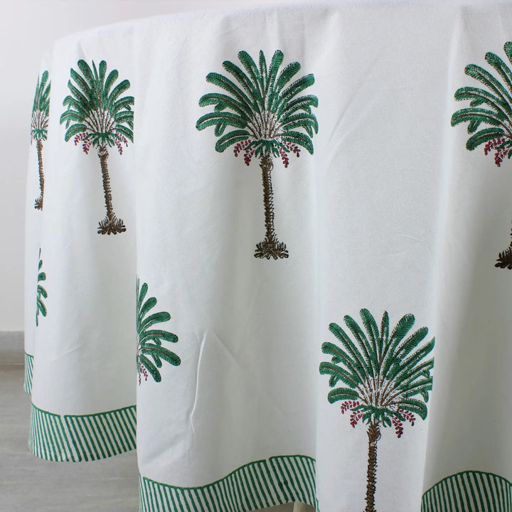 White curtain with green palm tree patterns