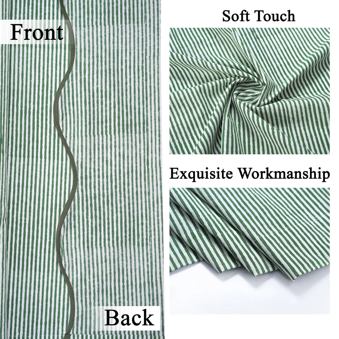 Green and white striped fabric with &