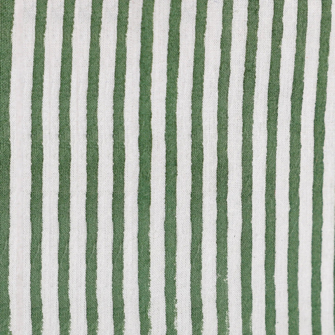 Fabric with green and white vertical stripes