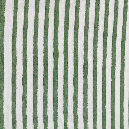 Fabric with green and white vertical stripes