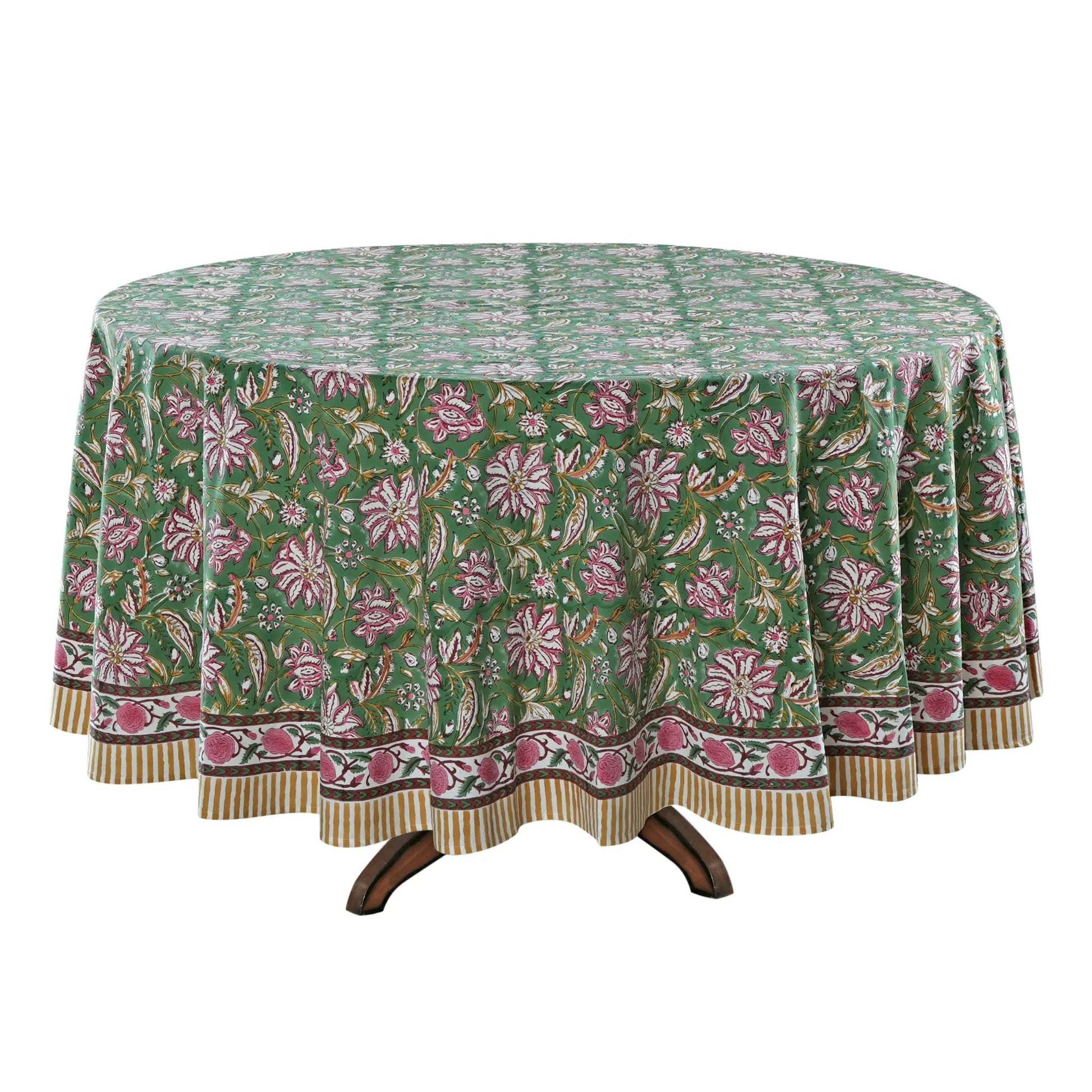 Round tablecloth with floral pattern on a white background