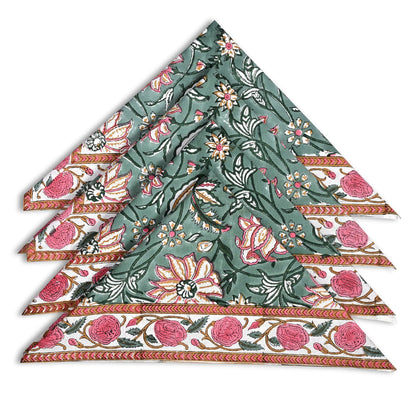 Set of floral-patterned napkins on a white background