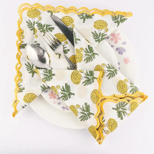 Marigold Floral Scallop Embroidery Napkins