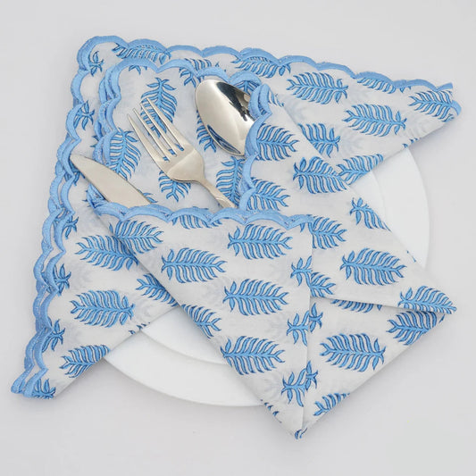 Cerulean Blue Scallop Embroidery Napkins