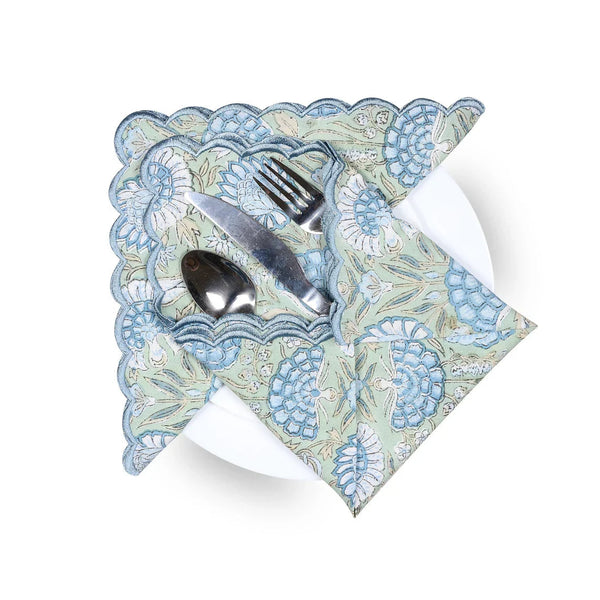 Asparagus Green Gad Scallop Embroidery Napkins