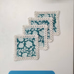 Block printed Coaster Set, custom Coasters with Lace, Gift, Cats, Dining, Crocheted Coasters, Coffee, Tea, Kitchen, Home Decor