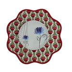 Round scalloped botanical Placemat, Block Print fabric table mat easy care,machine washable rustic kitchen decor dining mat set