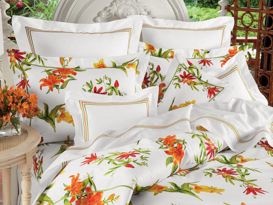 500 TC White Cotton Percale Duvet Cover Set with Triple Embroidery Border, Hotel Stitch Style. 1 Duvet Cover and 2 Pillow Sham