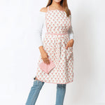 Rosewood and Sea Pink Indian Hand Block Printed Pure Cotton Cloth Apron
