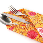 Gold Yellow and Mulberry Pink Indian Hand Block Floral Printed Size 20x20" Cotton Border Napkins